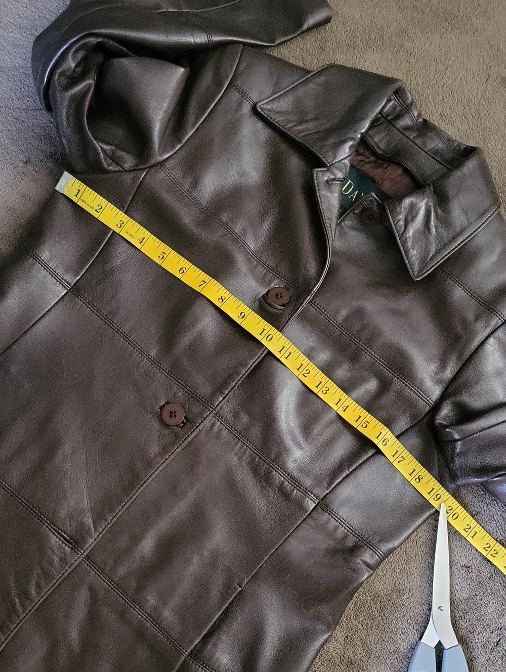 Vintage Danier Mid-length Leather Jacket Trench Coat w Pockets Sz S Dark Brown - Picture 11 of 16